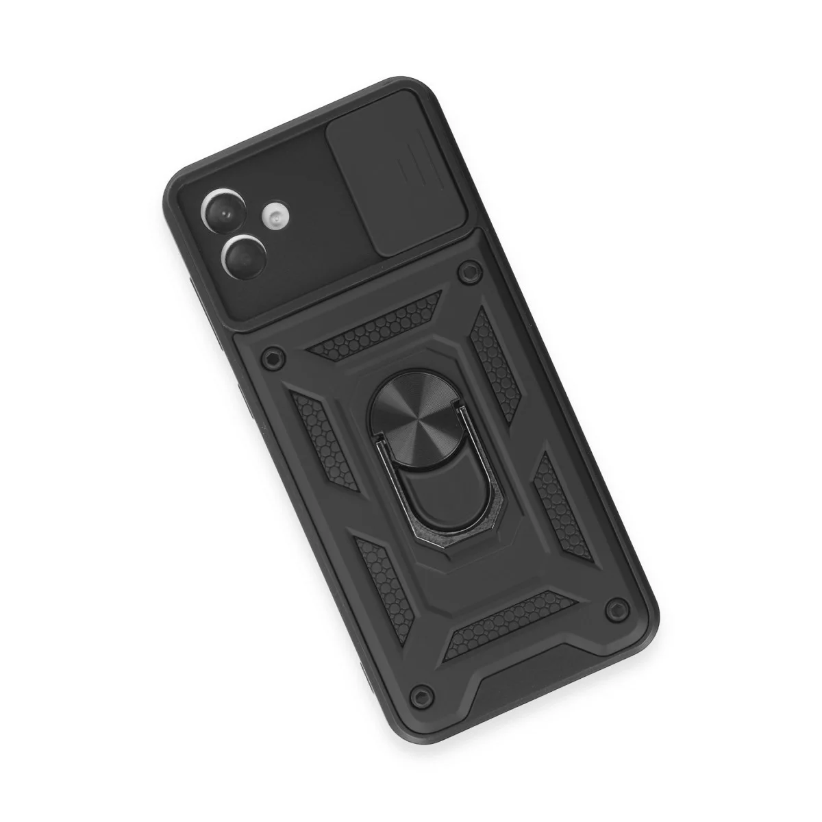 Northcity Galaxy A04E Pars Lens Yüzüklü Silikon Kılıf - Siyah ve Stand Özelliği