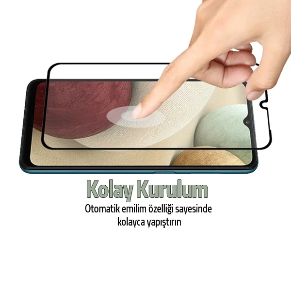 Galaxy A12 Full Kaplama 9H Temper Cam Ekran Koruyucu – Çerçeveli, Baloncuksuz