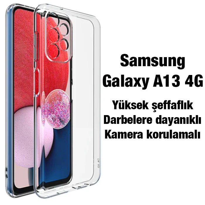Galaxy A13 4G Kılıf Şeffaf Korumalı İnce Silikon - Kamera Çizilmesine Son
