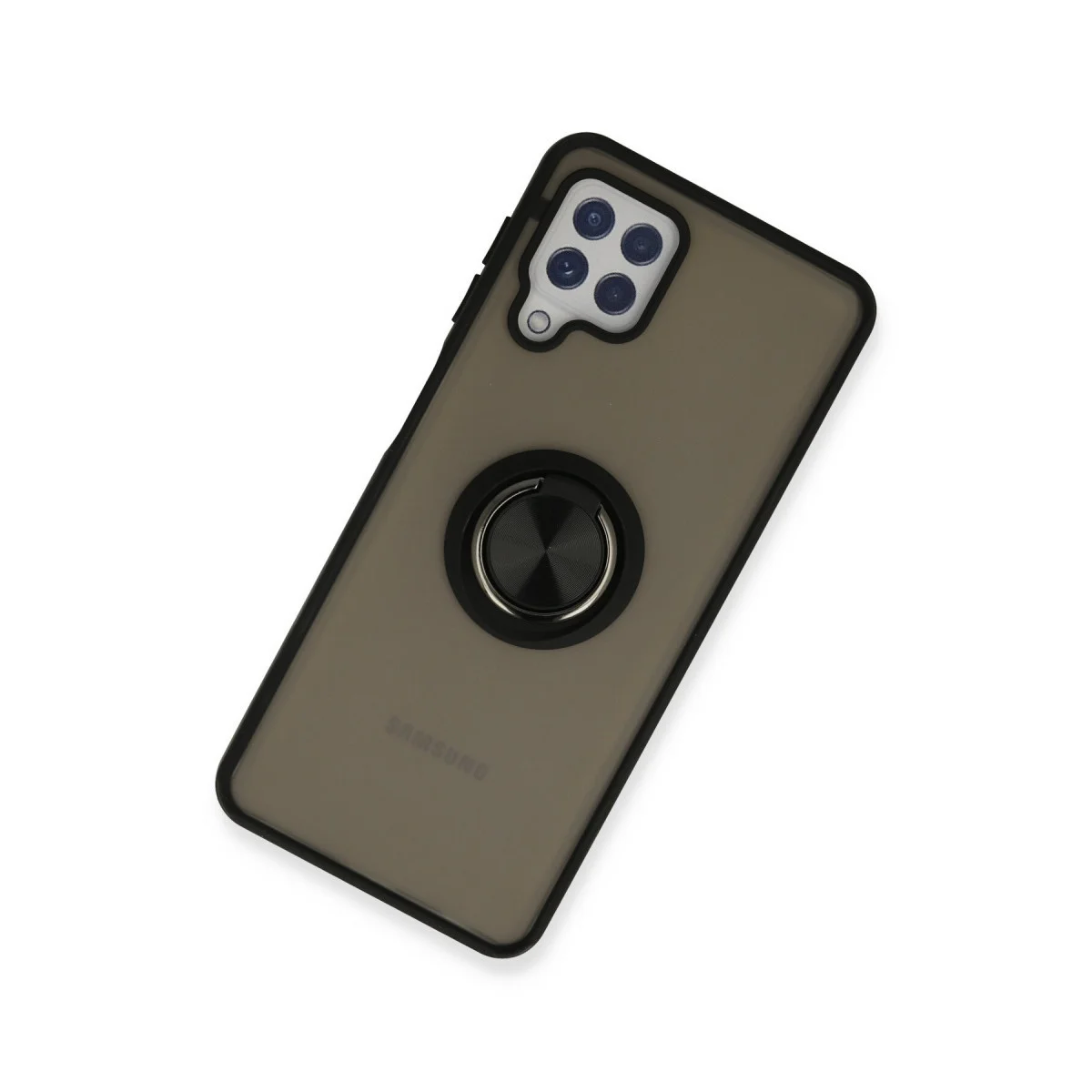 Northcity Galaxy A22 Montreal Silikon Kılıf - Siyah, Parmak İzi Duyarsız, Metal Ring Stand