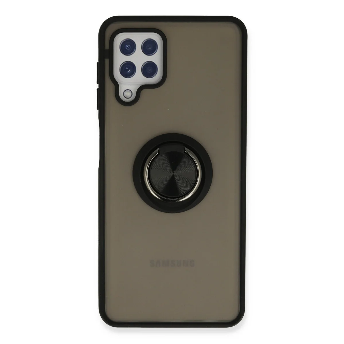 Northcity Galaxy A22 Montreal Silikon Kılıf - Siyah, Parmak İzi Duyarsız, Metal Ring Stand