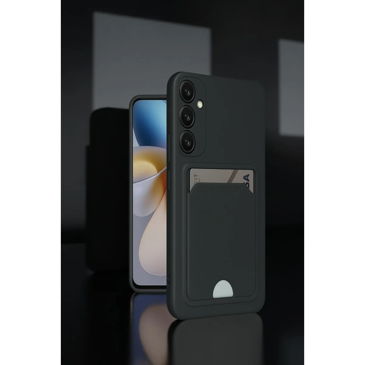 Northcity Galaxy A55 5G Kelvin Kartvizitli Silikon Kılıf - Siyah (Ekran ve Kamera Korumalı)