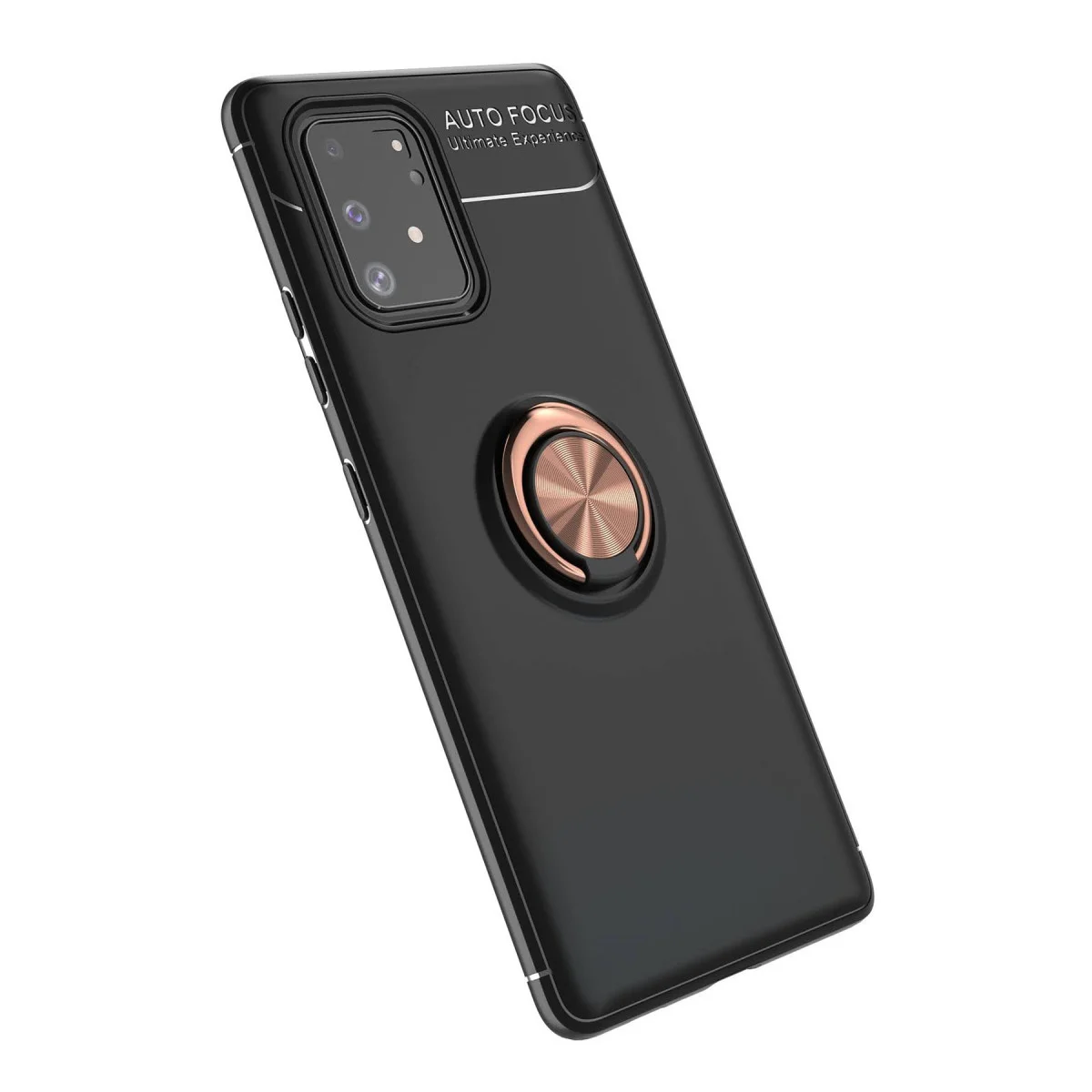 Northcity Galaxy A91 S10 Lite Yüzük Halkalı Silikon Kılıf - Siyah-Gold Stand ve Mıknatıs Koruması