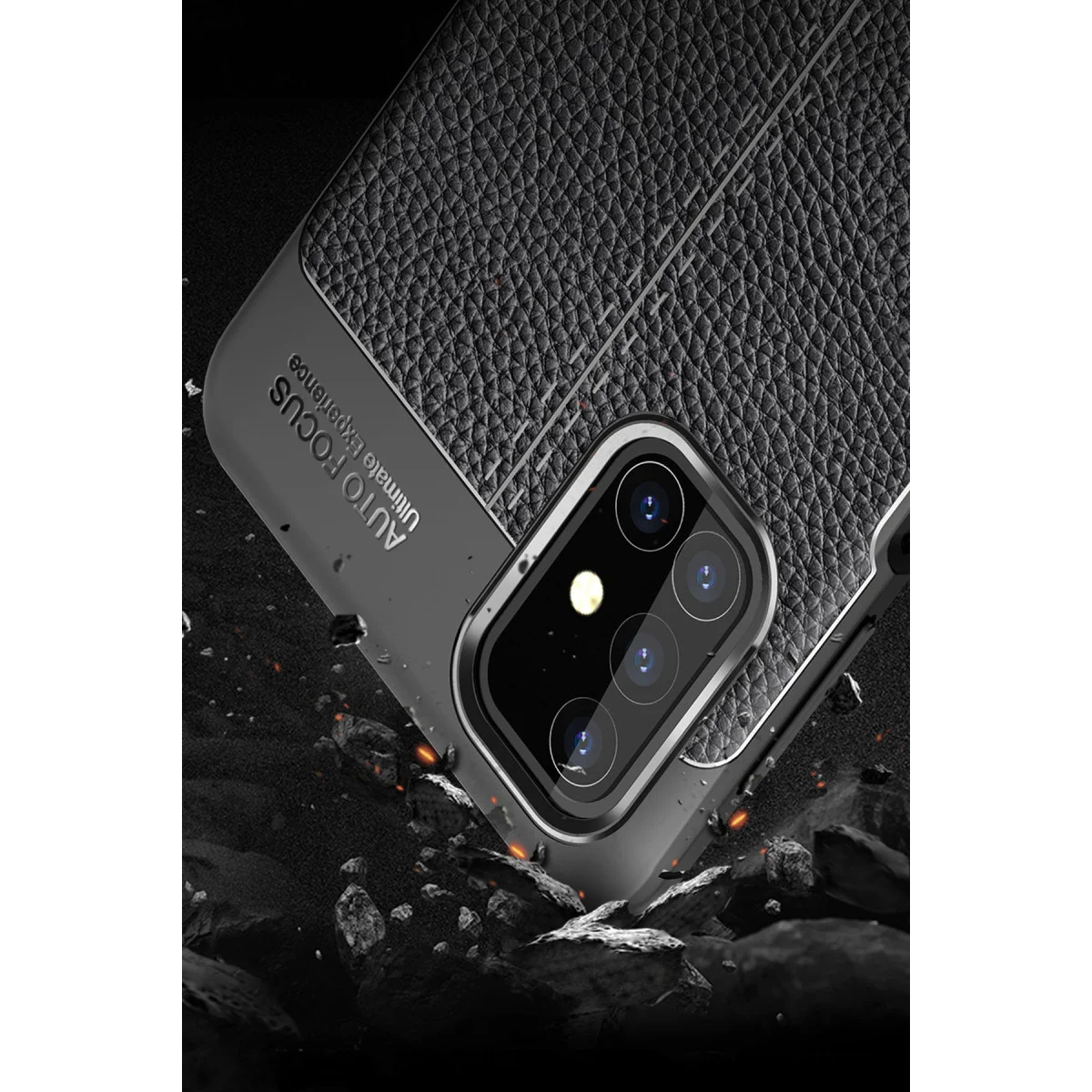 Northcity Galaxy M31S Auto Focus Kılıf - Siyah Deri Dokulu Premium Korumalı Kapak