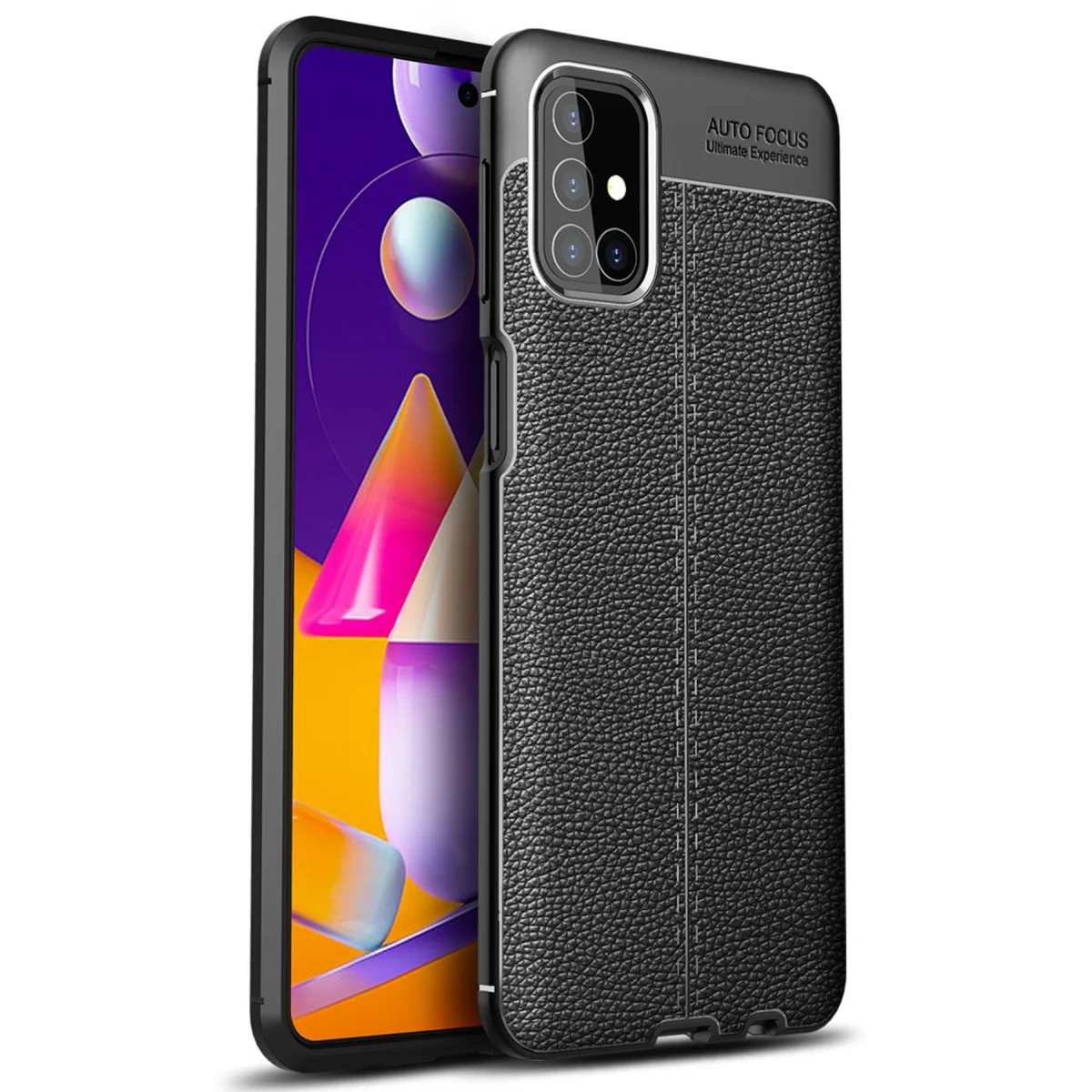 Northcity Galaxy M31S Auto Focus Kılıf - Siyah Deri Dokulu Premium Korumalı Kapak