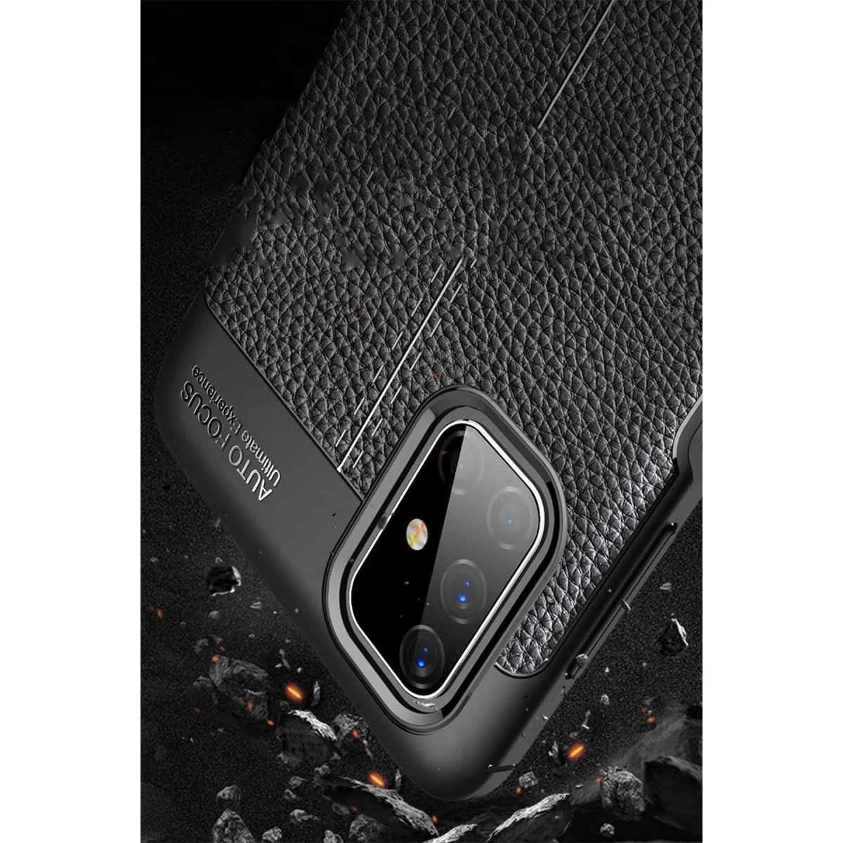Northcity Galaxy M51 Auto Focus Kılıf - Siyah TPU Deri Dokulu Premium Koruma Kılıfı