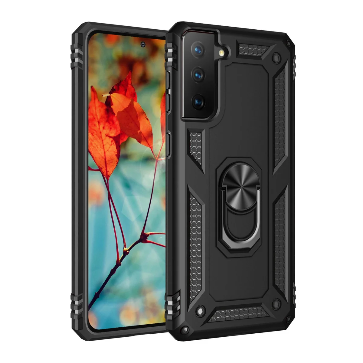 Northcity Galaxy S21 Plus Kılıf - Sofya Yüzüklü Silikon Kapak, Siyah ve Ultra Korumalı