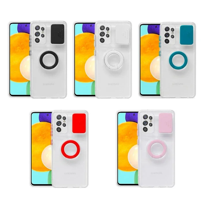 Galaxy S21 Ultra S30 Ultra Kılıf - Sürgülü Lens Korumalı & Yüzük Standlı Silikon Koruyucu