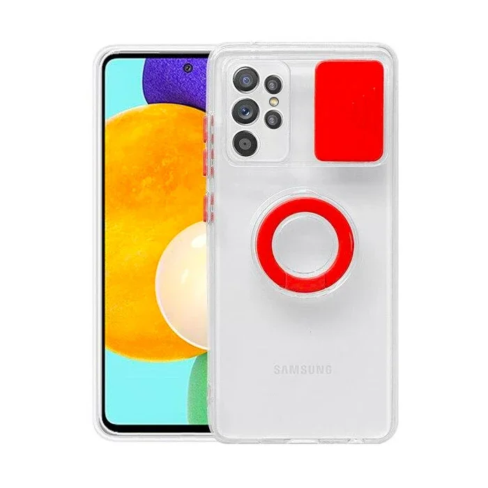 Galaxy S21 Ultra S30 Ultra Kılıf - Sürgülü Lens Korumalı & Yüzük Standlı Silikon Koruyucu