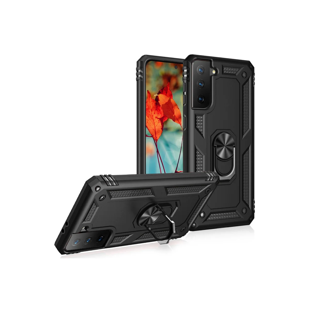 Northcity Galaxy S21 Plus Kılıf - Sofya Yüzüklü Silikon Kapak, Siyah ve Ultra Korumalı