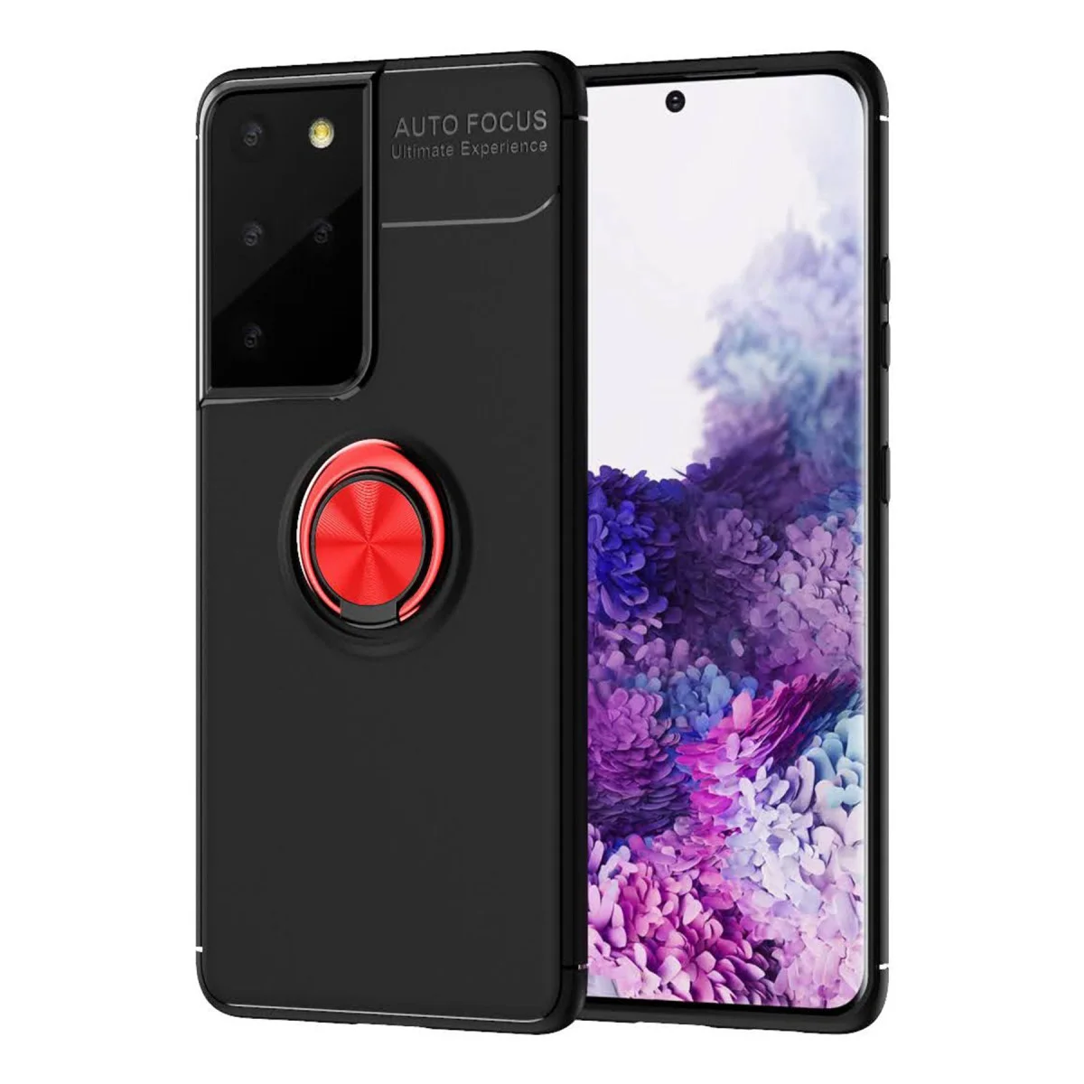 Northcity Galaxy S21 Ultra Kılıf Range Yüzüklü Silikon - Siyah-Kırmızı Koruyucu Kılıf