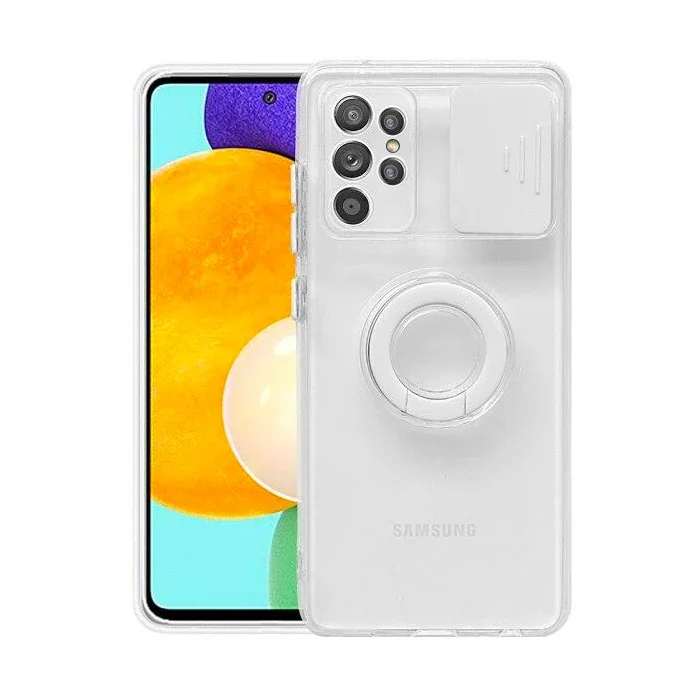 Galaxy S21 Ultra S30 Ultra Kılıf - Sürgülü Lens Korumalı & Yüzük Standlı Silikon Koruyucu
