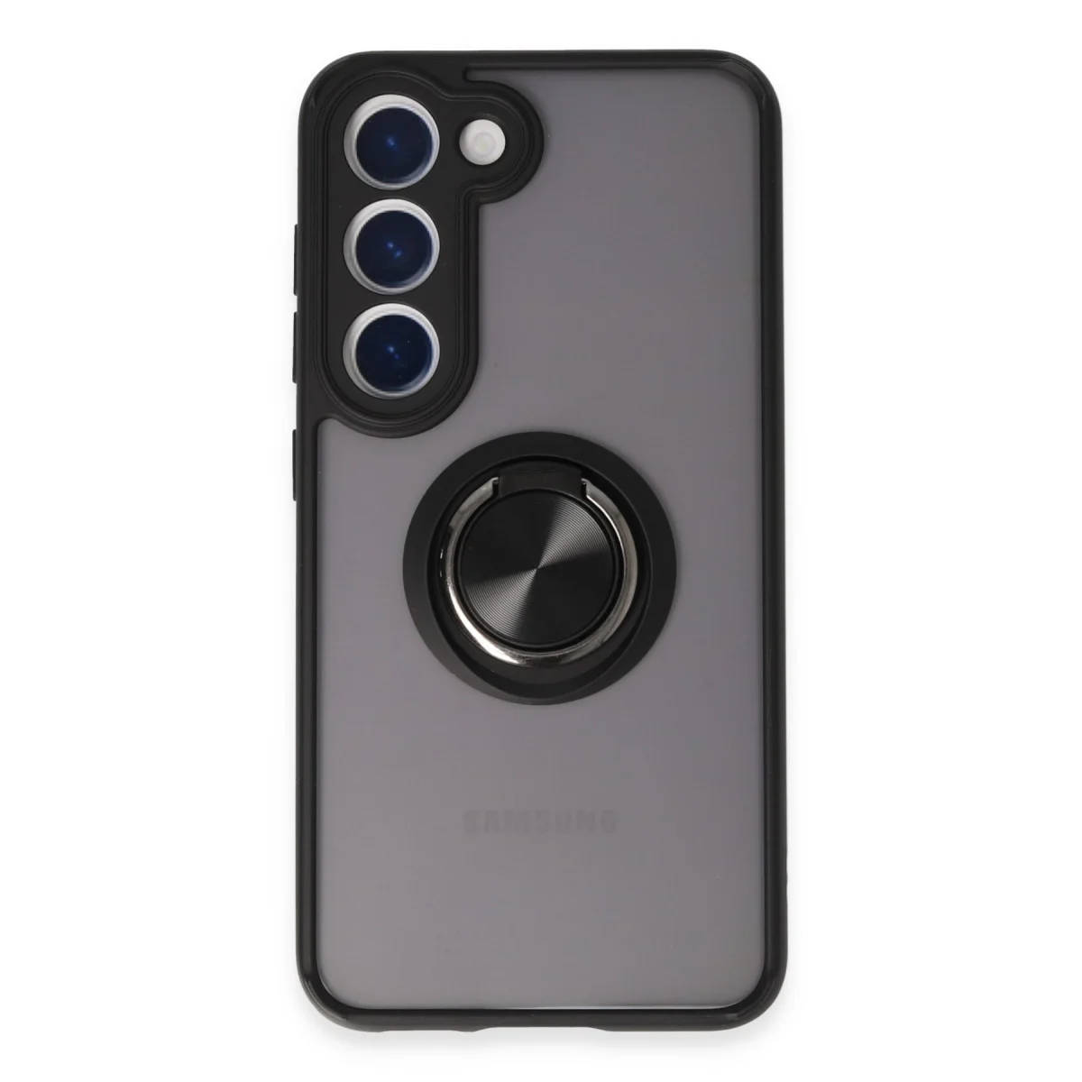 Northcity Galaxy S23 Montreal Yüzüklü Silikon Kılıf Siyah - Kamera ve Ekran Koruma ile Metal Ring Stand