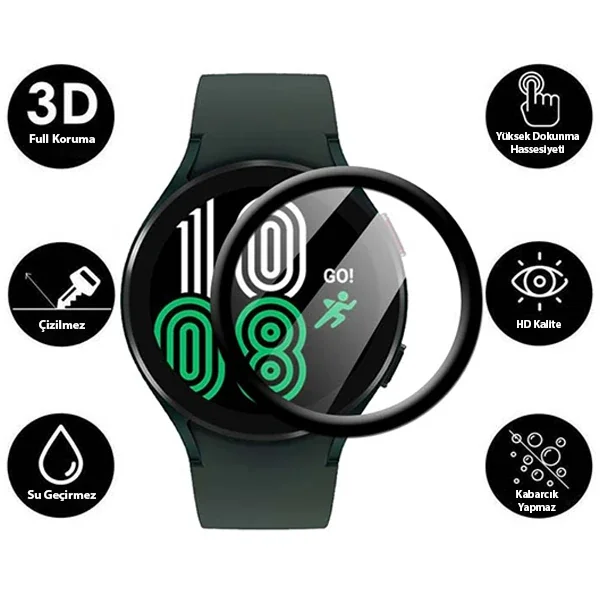Galaxy Watch 4 44mm 3D Full Kaplama Ekran Koruyucu - Çizilmeye Dayanıklı PET+PMMA
