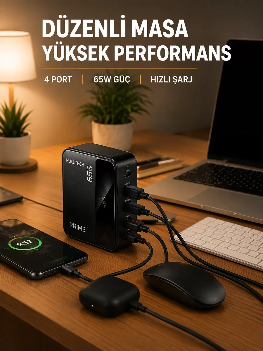 GaN Teknolojili USB-C ve USB-A Çoklu Şarj İstasyonu - Pratik Masaüstü Çözümü