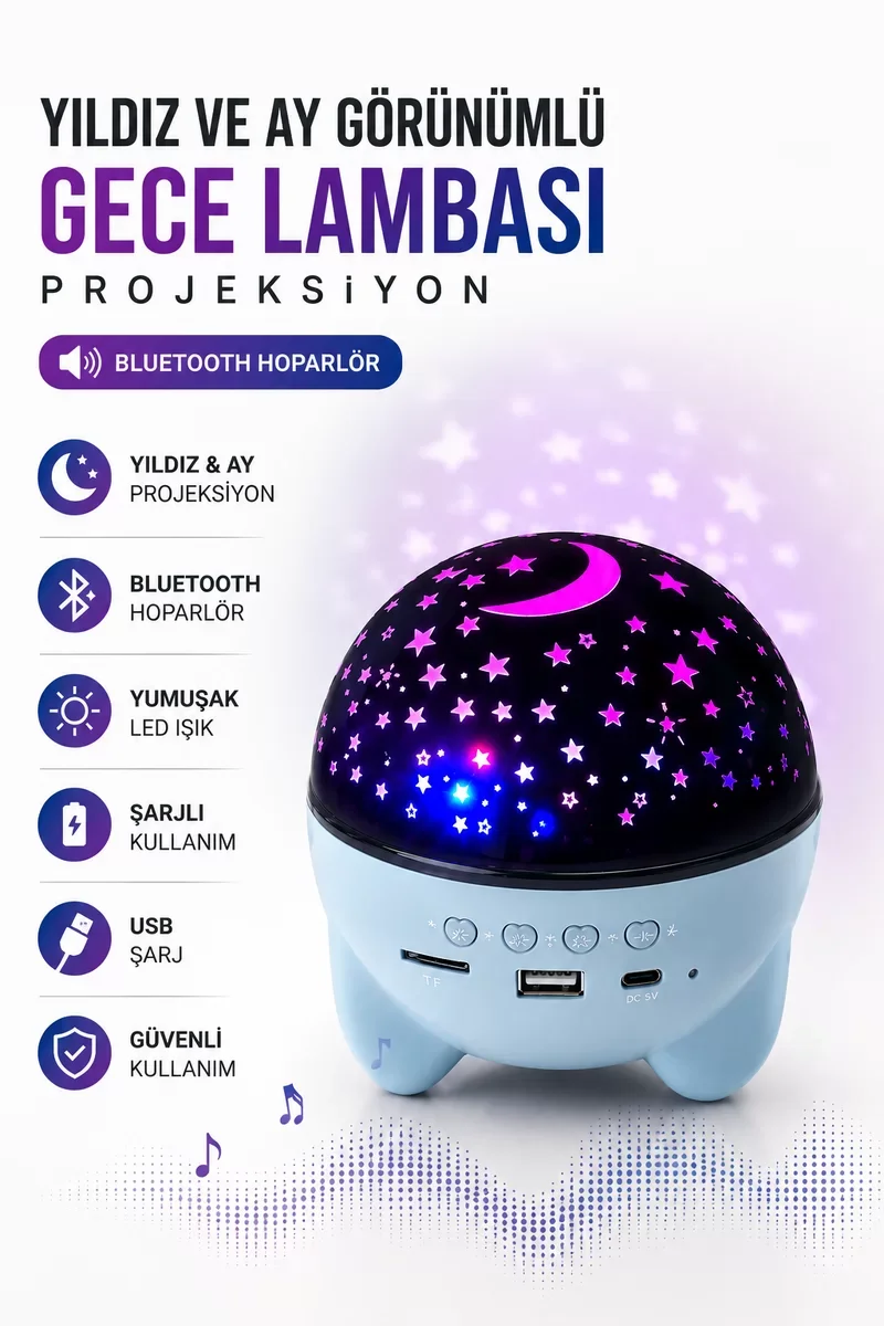 Northcity Gökyüzü Temalı Bluetooth Hoparlörlü Şarjlı Çocuk Gece L