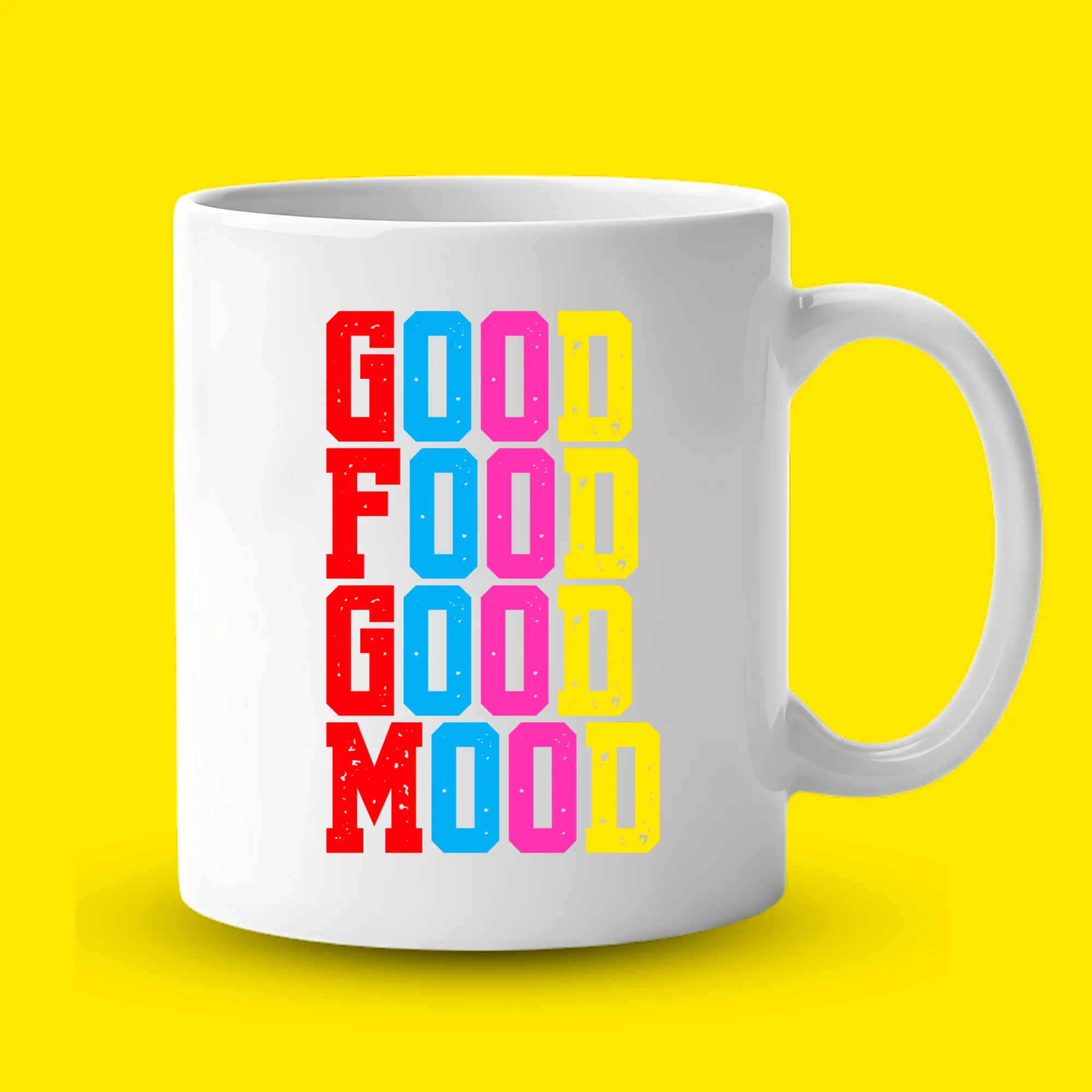 Good Food Good Mood Yazılı Kupa Model 224 - Renkli Seramik Kahve Kupası