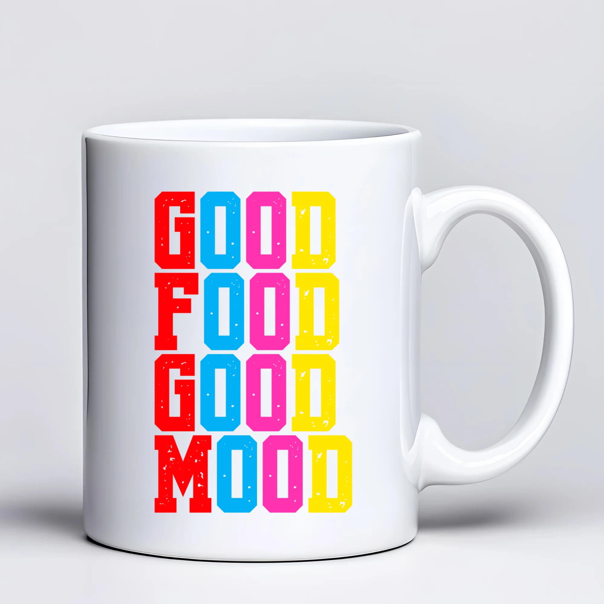 Good Food Good Mood Yazılı Kupa Model 224 - Renkli Seramik Kahve Kupası
