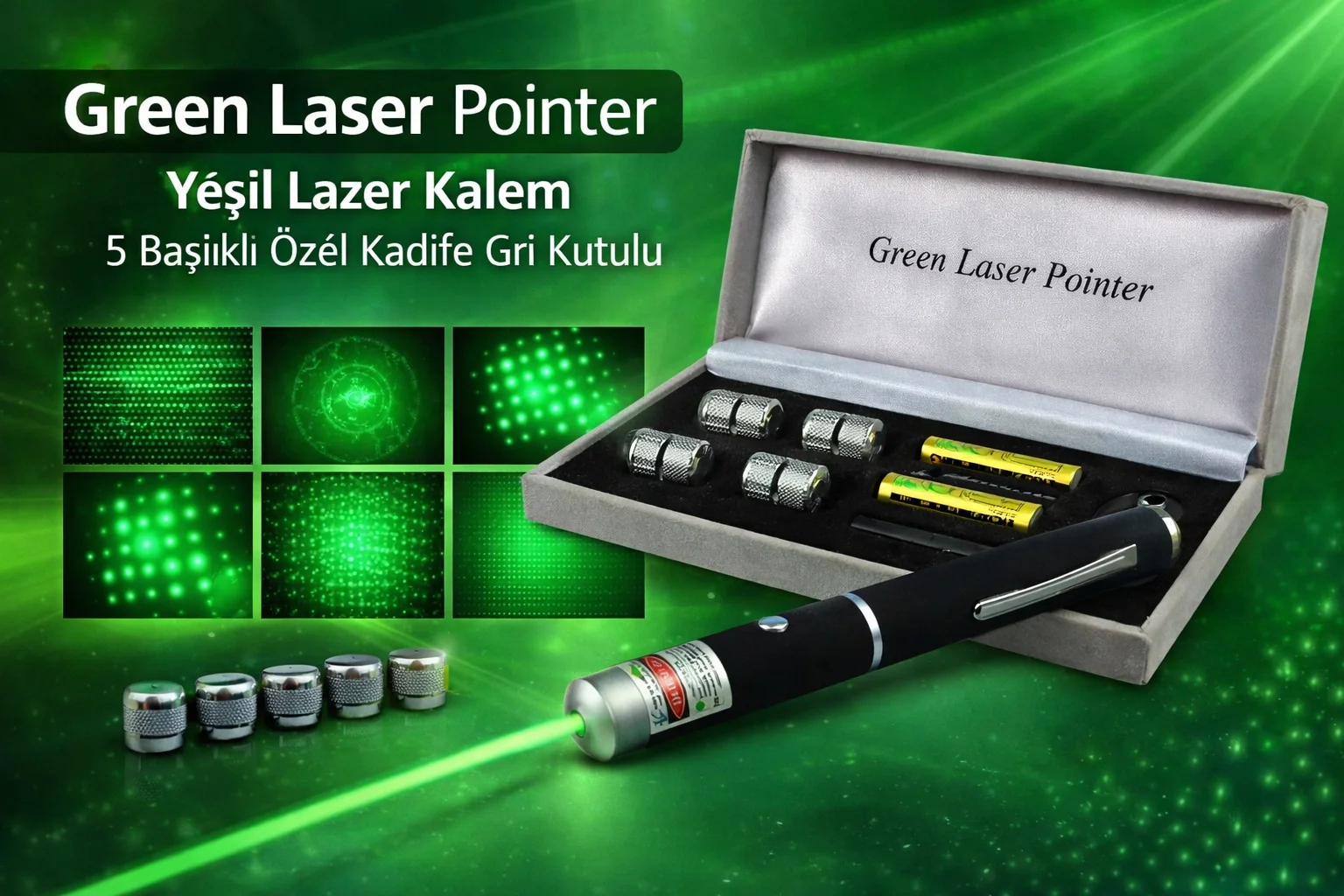 Northcity Green Lazer Kalem 5 Başlıklı Özel Kadife Gri Kutulu - G