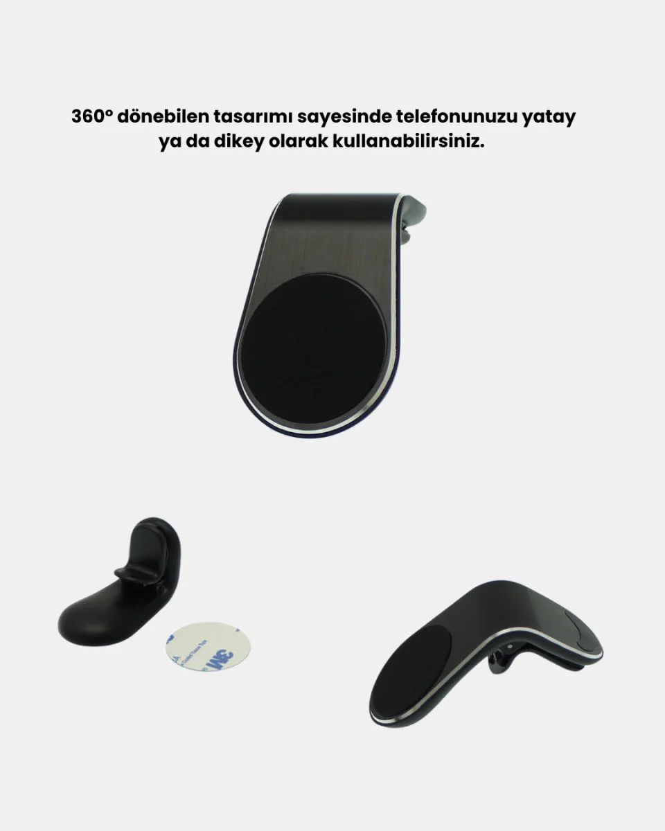 Güçlü Manyetik Telefon Tutucu - 360° Döner Klipsli Araba Aksesuarı