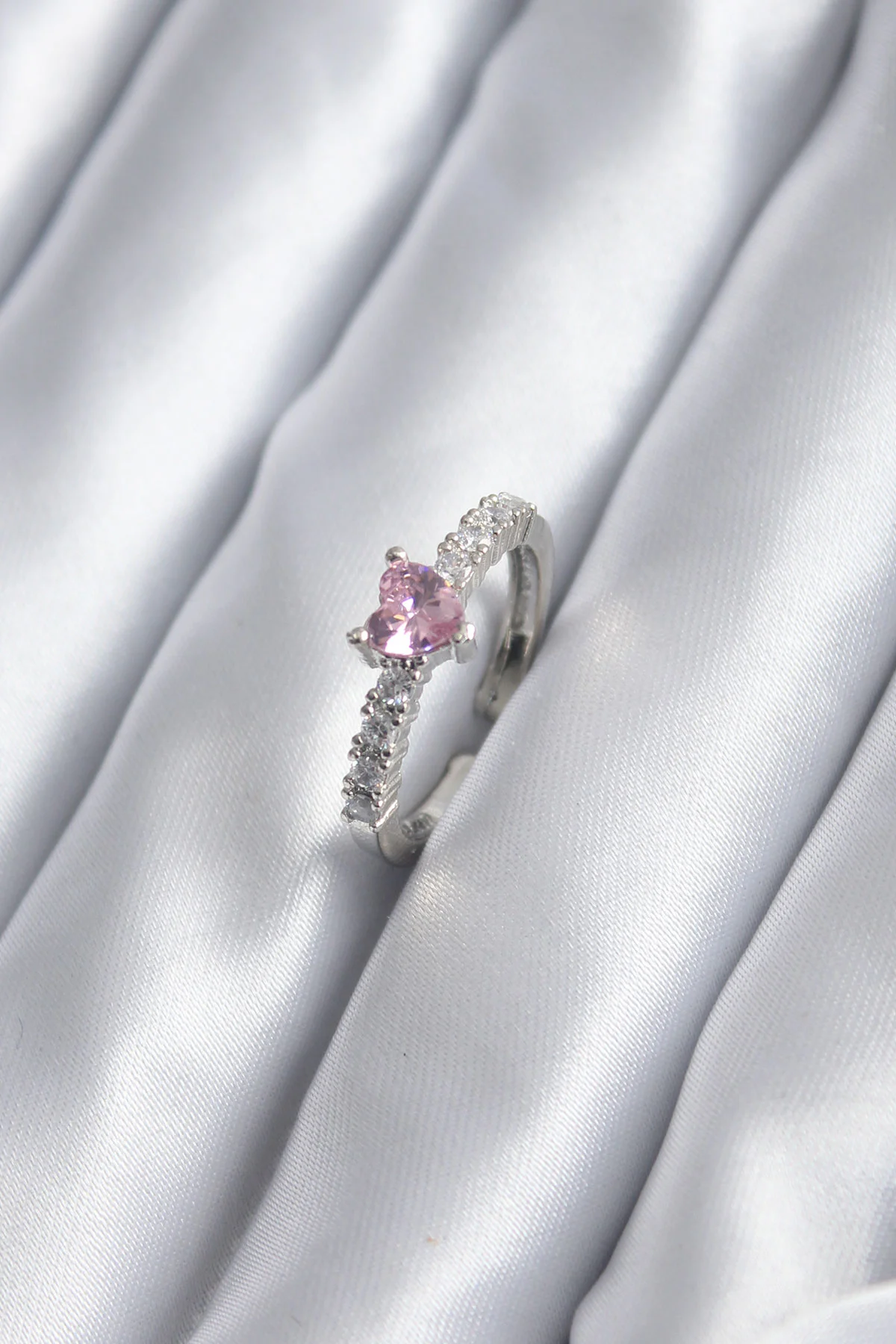 Northcity Gümüş Renk Zirkon Taşlı Pembe Kristal Kalp Model Kadın 
