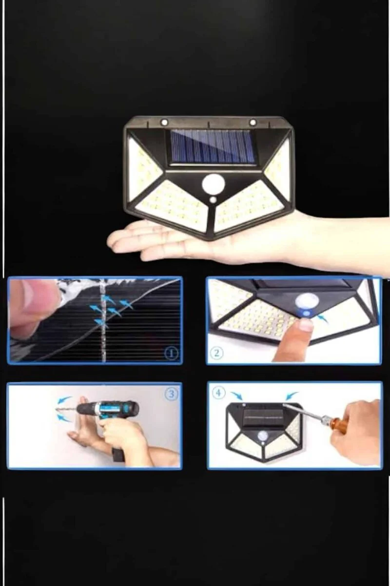 Güneş Enerjili Bahçe Aydınlatma Lambası Solar 100 LED - Hareket Sensörlü Dış Mekan Işığı