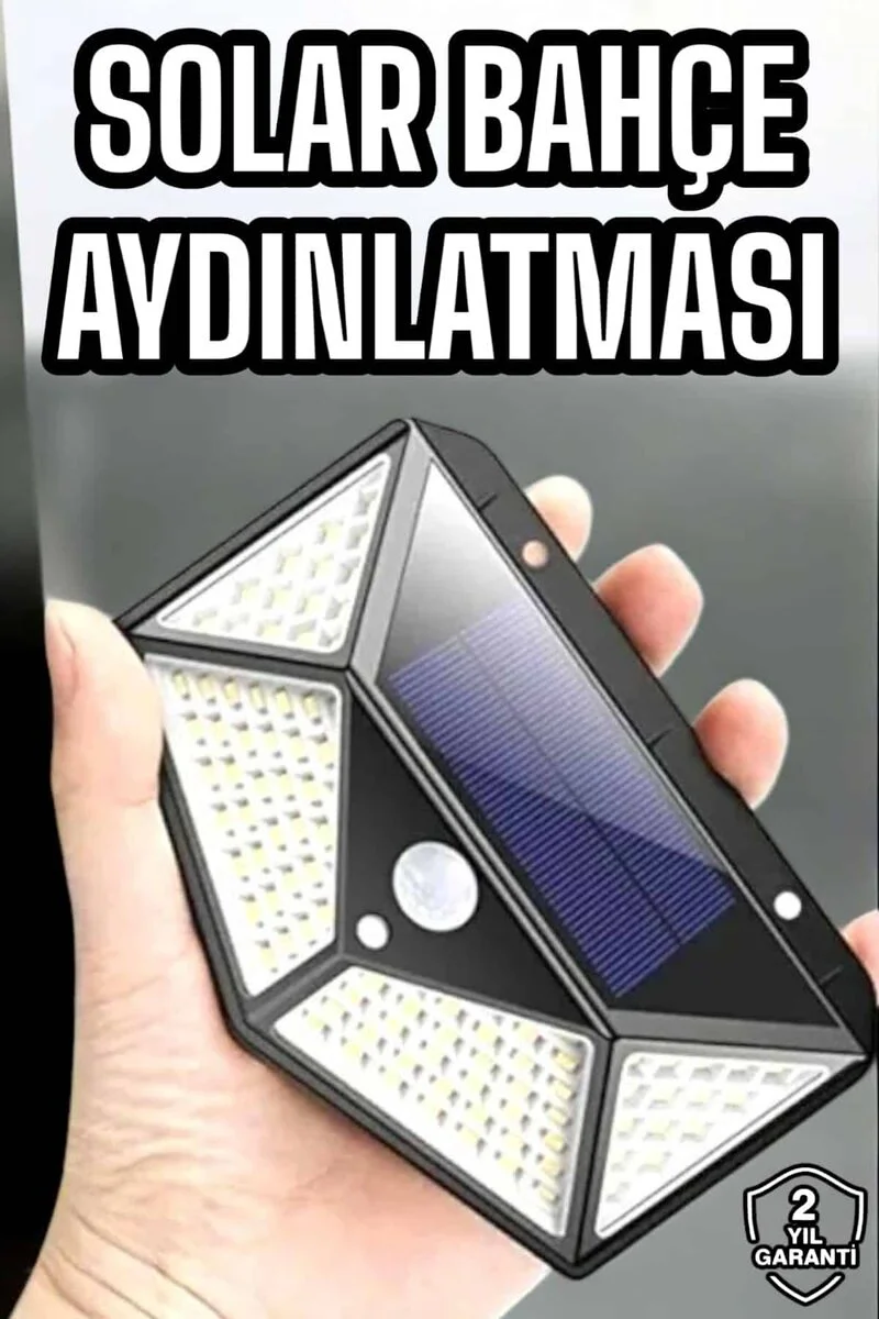 Güneş Enerjili Bahçe Aydınlatma Lambası Solar 100 LED - Hareket Sensörlü Dış Mekan Işığı