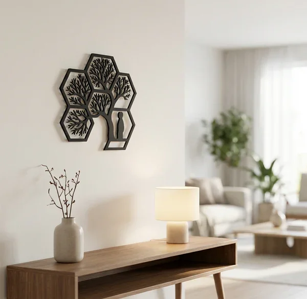 Northcity Hayat Ağacı Duvar Tablosu MDF Altıgen Geometrik Modern 