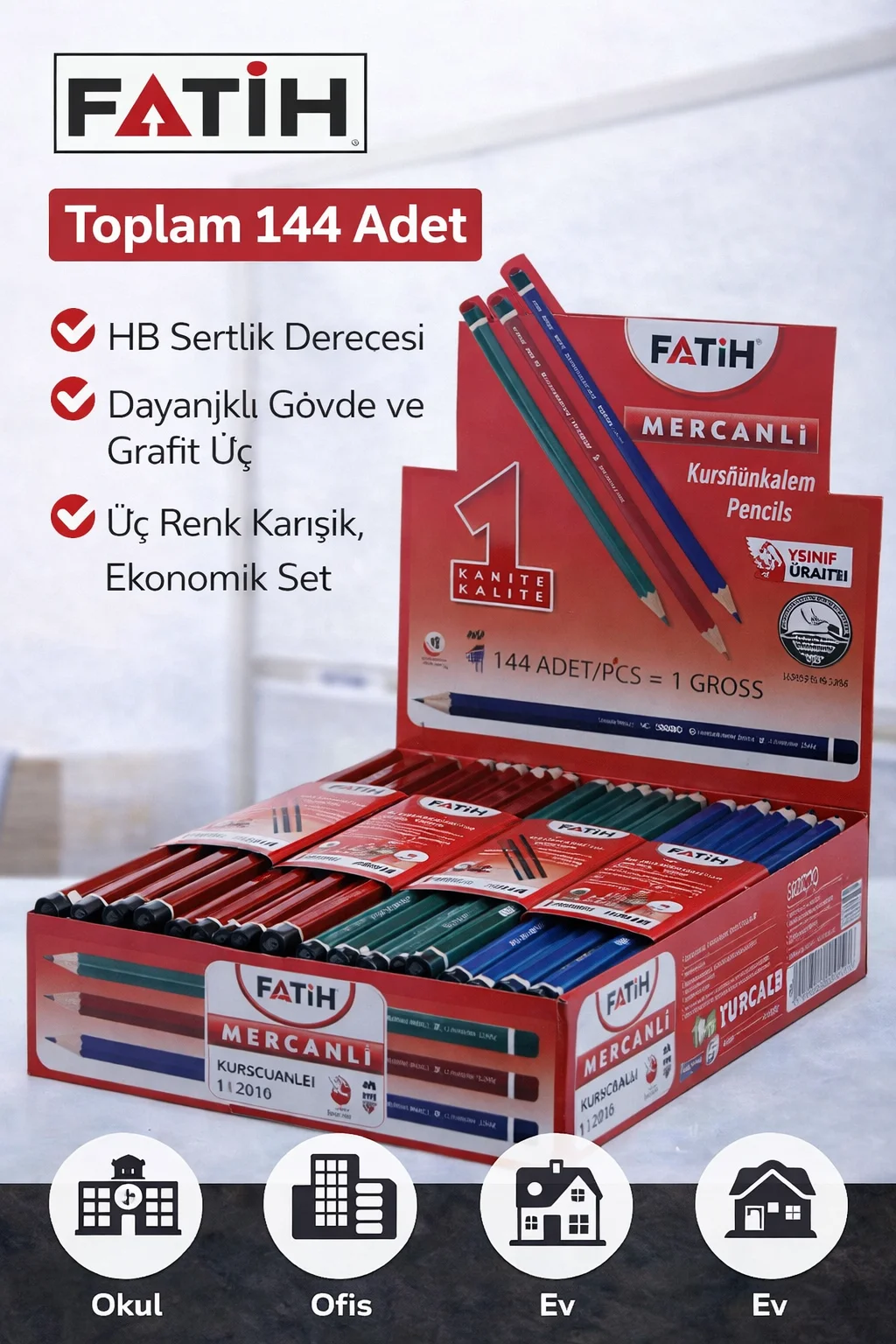 Northcity HB Kurşun Kalem 144 Adet Karışık Renk Silgisiz - Ekonom