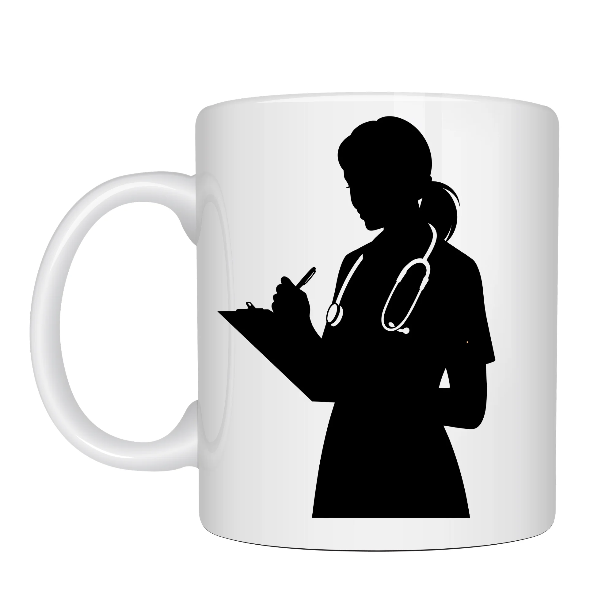 Hemşire Temalı Porselen Kupa Model 172 – Stetoskoplu Kadın Sağlık Çalışanı Tasarımlı Kahve Kupası – Hemşirelere Özel Hediye Fincanı