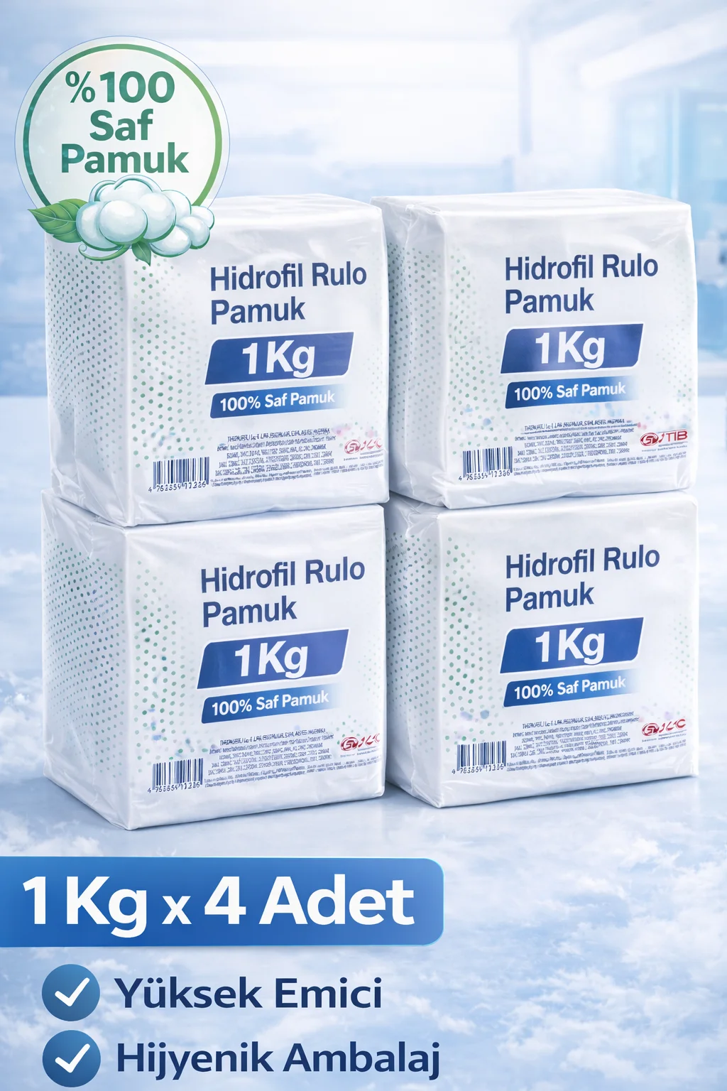 Northcity Hidrofil Rulo Pamuk - Saf Pamuk Yüksek Emici 1 Kg x 4 A