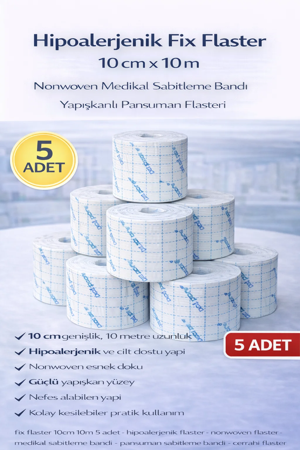 Northcity Hipoalerjenik Fix Flaster 10 cm x 10 m 5 Adet Nonwoven 