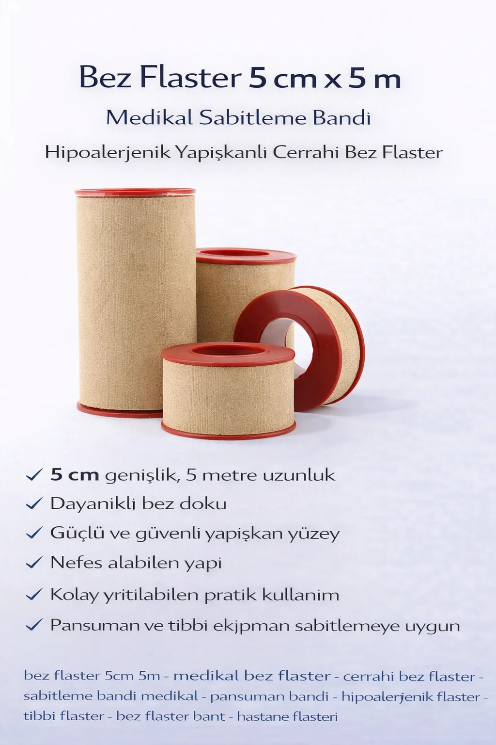 Hipoalerjenik Bez Flaster 5 cm x 5 m Medikal Sabitleme Bandı