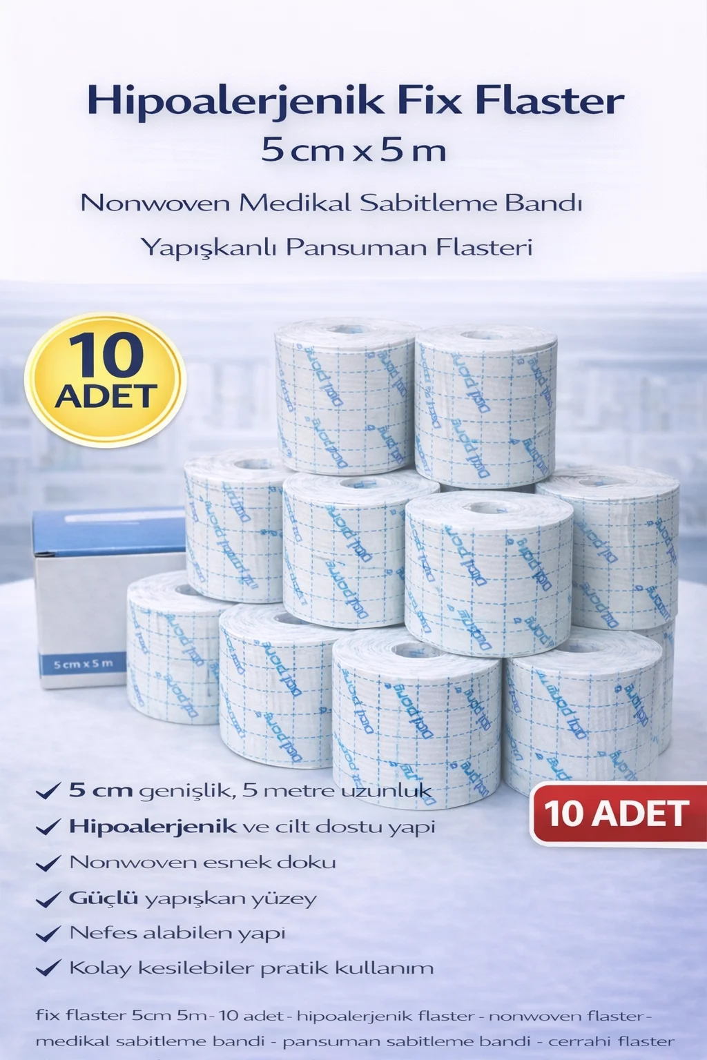 Northcity Hipoalerjenik Fix Flaster 5cm x 5m 10 Adet Nonwoven Cil