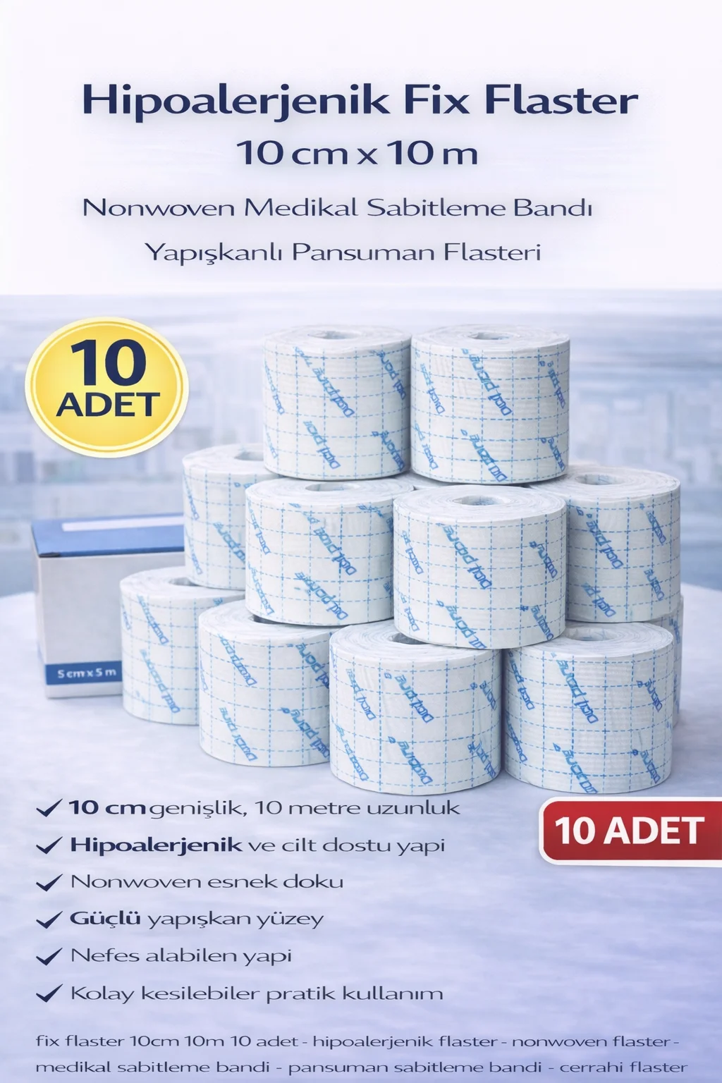 Northcity Hipoalerjenik Fix Flaster 10cm x 10m - Nonwoven Dokumas