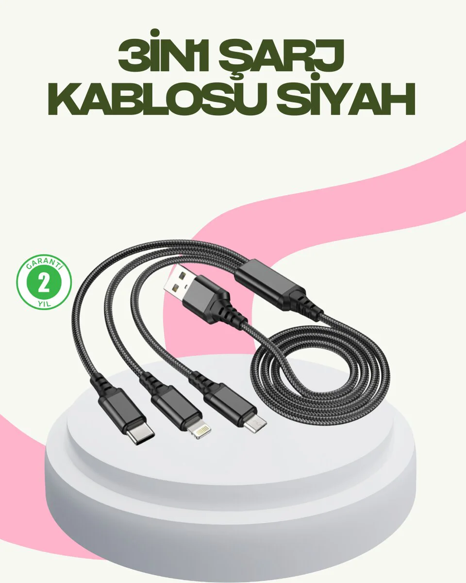 Hızız Şarj Destekli Çoklu Şarj Kablosu – Seyahat ve Günlük Kullanım | Çoklu Cihaz Şarj Çözümü