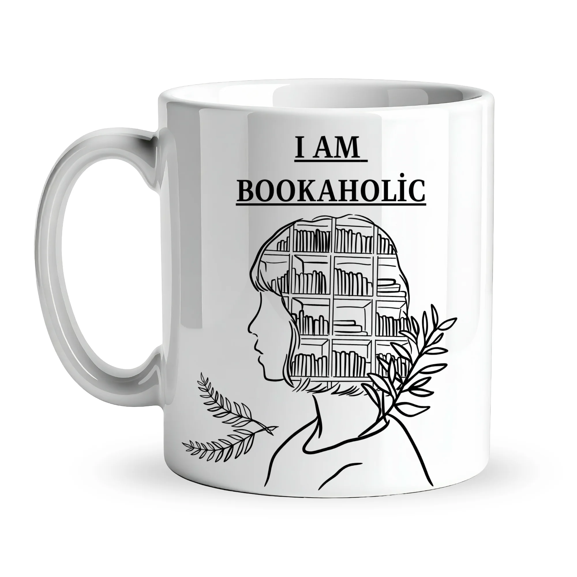 I Am Bookaholic Yazılı Kitap Temalı Seramik Kahve Kupa - Model 213