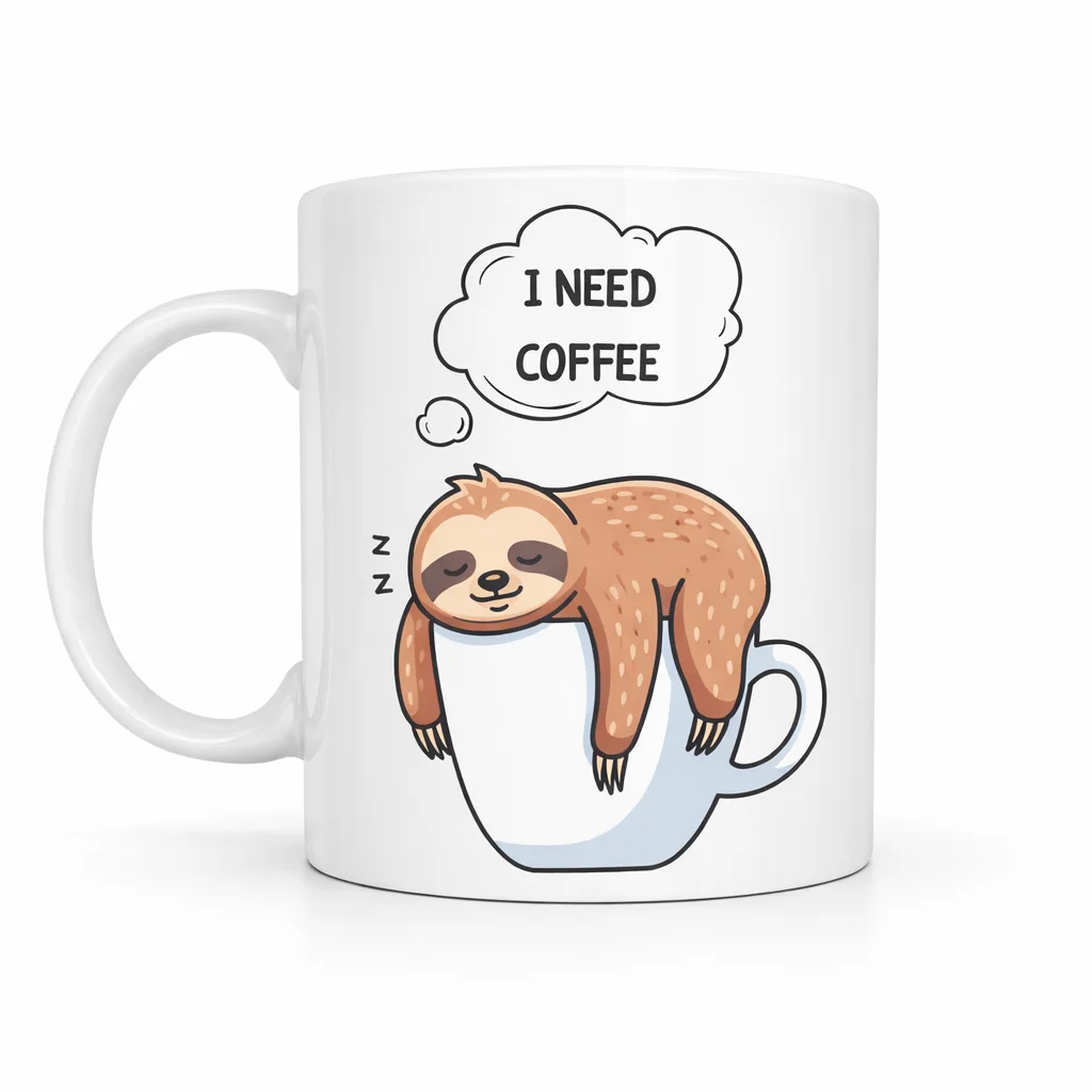 Northcity I Need Coffee Yazılı Tembel Hayvan Tasarımlı Seramik Ka