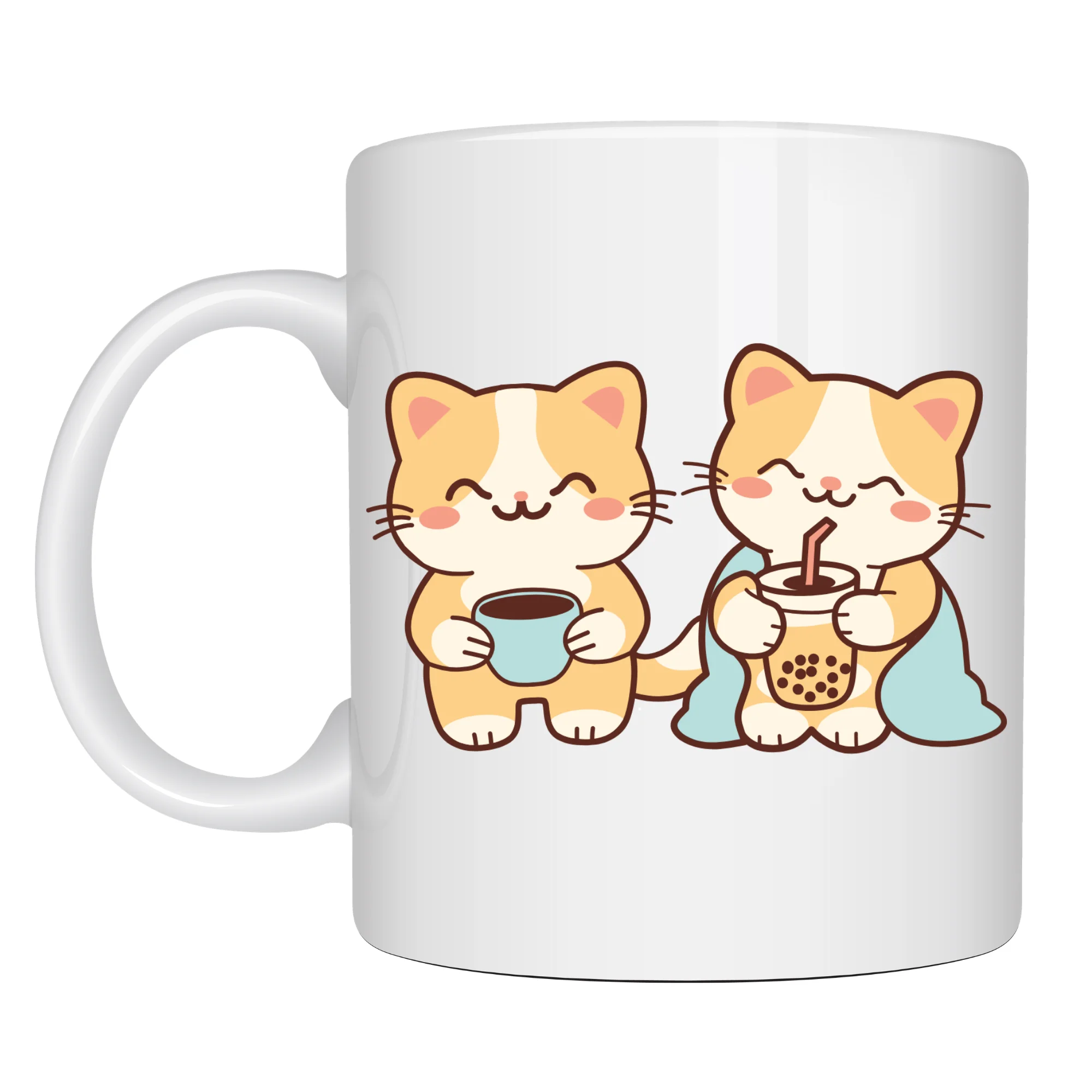 Northcity İkili Cute Cat Tasarımlı Porselen Kupa 330 ml - Kedi Se