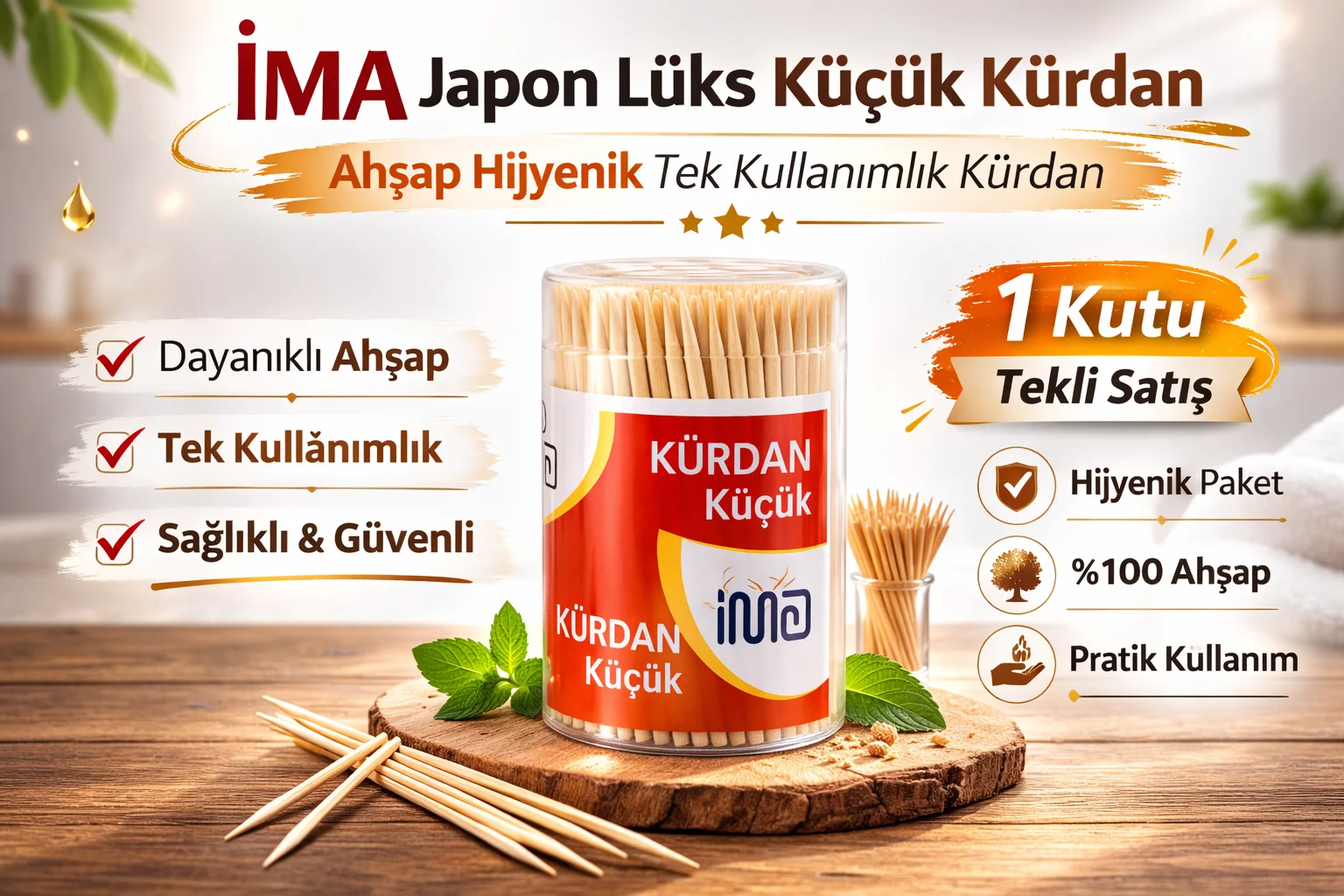 Northcity İma Japon Lüks Küçük Kürdan Ahşap Hijyenik Tek Kullanım