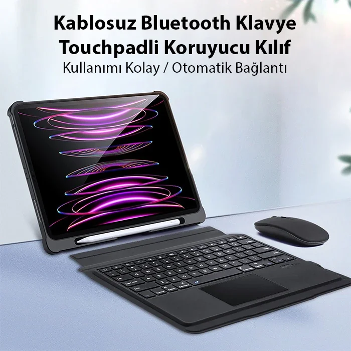 iPad Pro 12.9 2022/2021/2020 Kablosuz Bluetooth Klavye Touchpad Kılıf - Laptop Konforunda Tablet Kullanımı