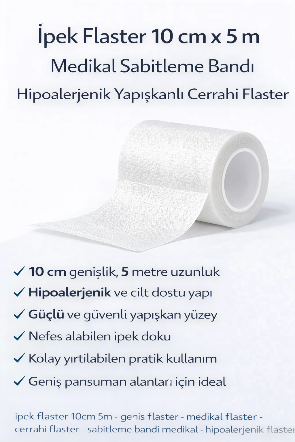 İpek Flaster 10 cm x 5 m - Hipoalerjenik Medikal Sabitleme Bandı ve Cerrahi Flaster