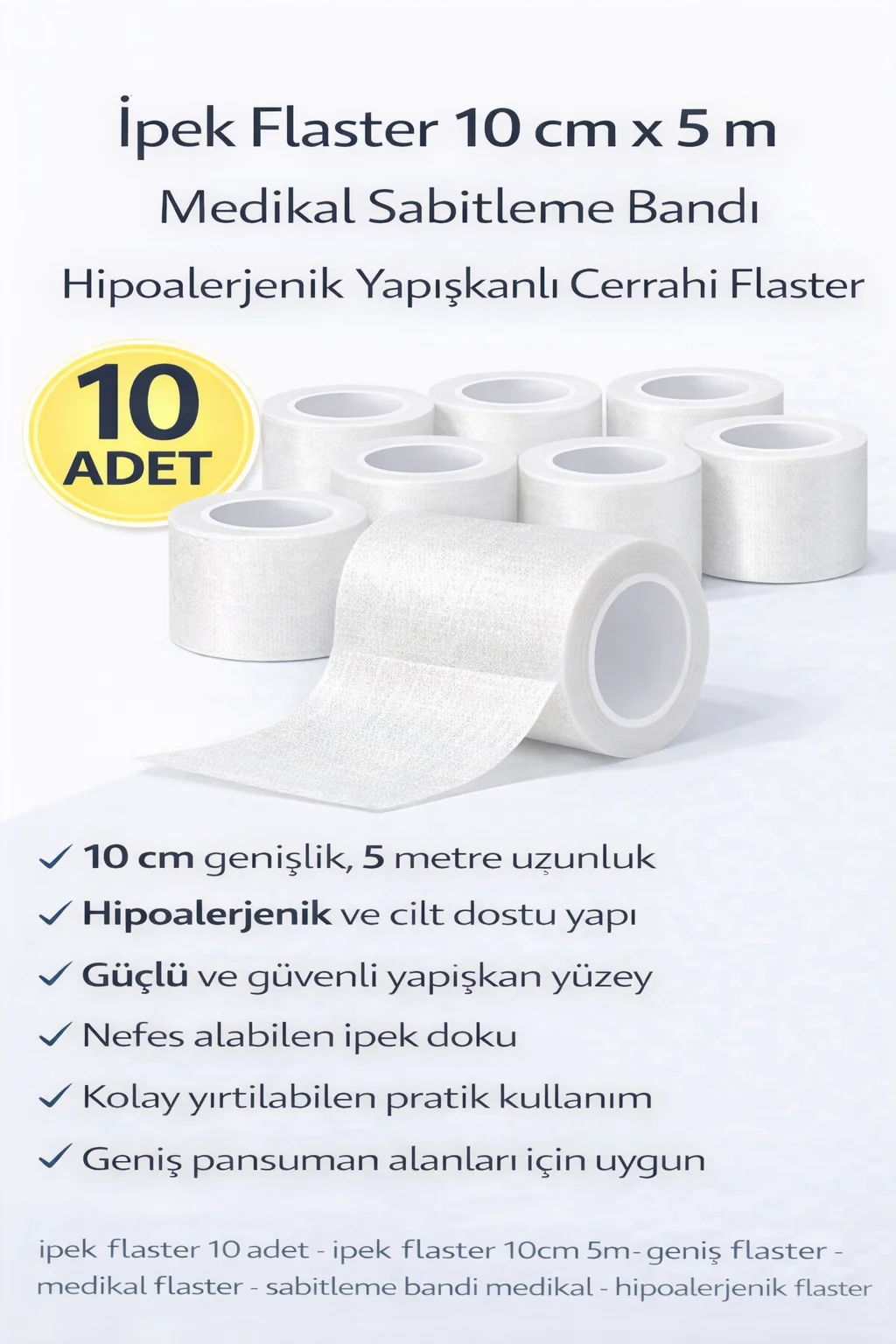 İpek Flaster - 10 Adet Medikal Sabitleme Bandı Hipoalerjenik Cerrahi Flaster