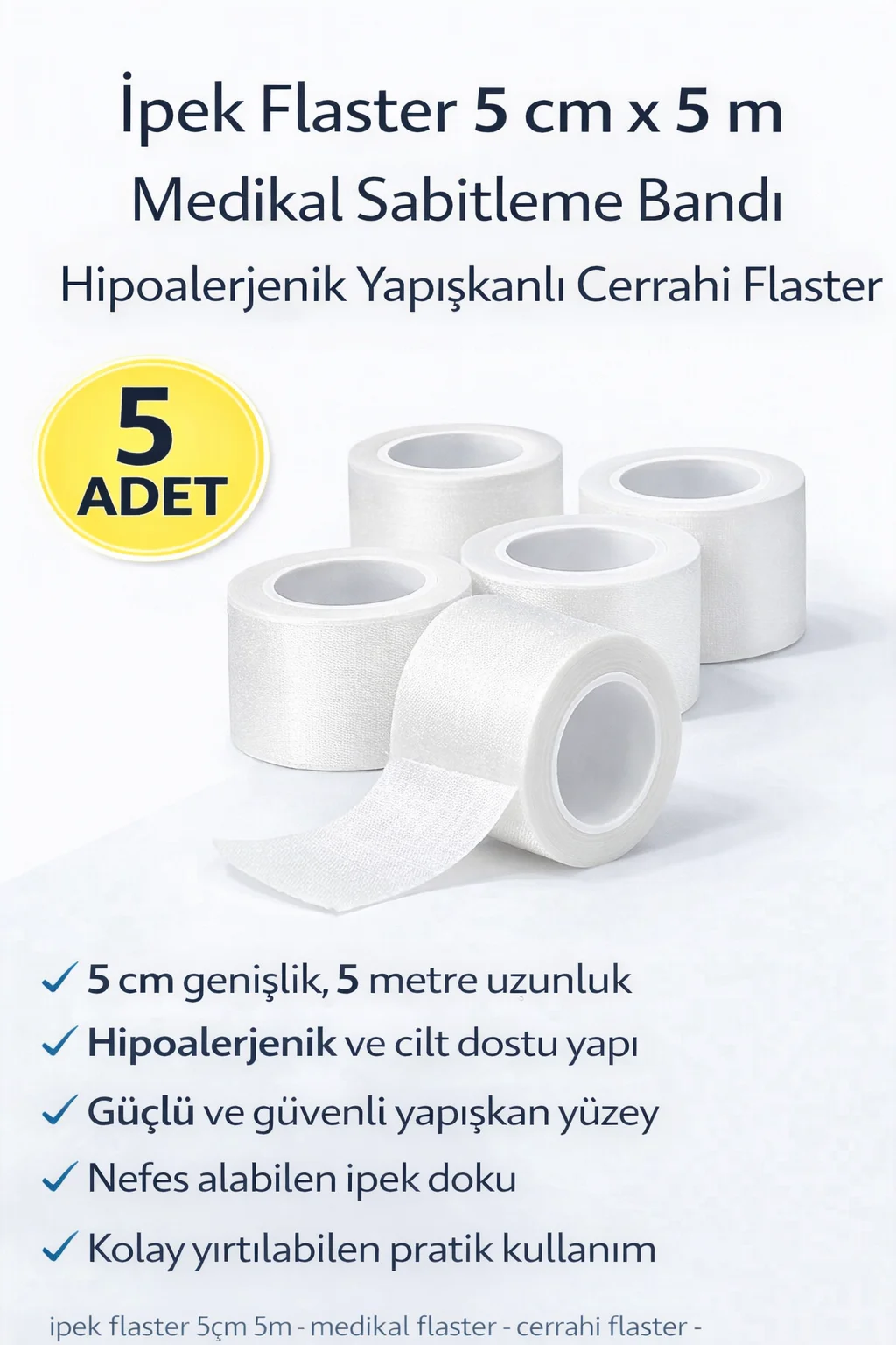 Northcity İpek Flaster 5 cm x 5 m - Hipoalerjenik, Nefes Alan Med