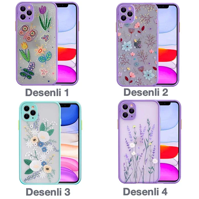 iPhone 11 Pro Max Kılıf Çiçek Desenli - Sararmaz Silikon Kamera Koruyucu