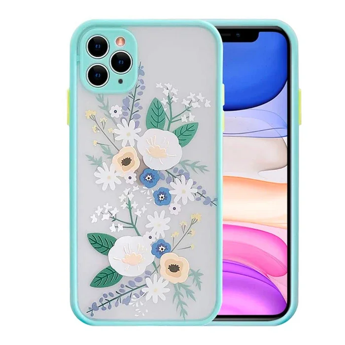 iPhone 11 Pro 5.8" Çiçek Desenli Kamera Korumalı Silikon Kılıf - Sararma Yapmaz