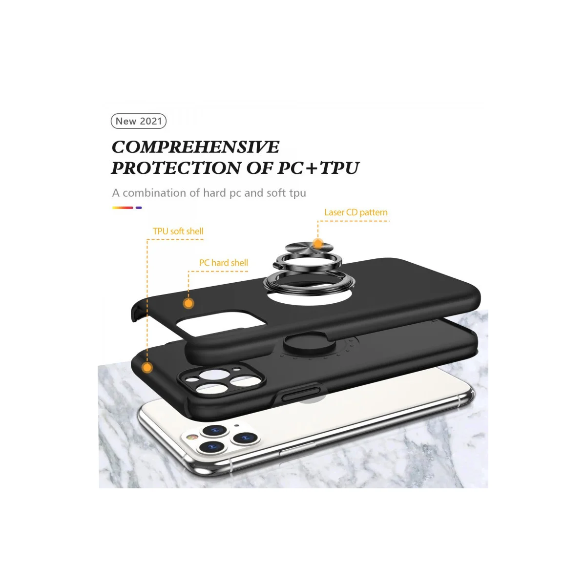 Northcity iPhone 11 Pro Max Siyah Elit Yüzüklü Kılıf - Mıknatıs Tutuculu ve Ultra Korumalı