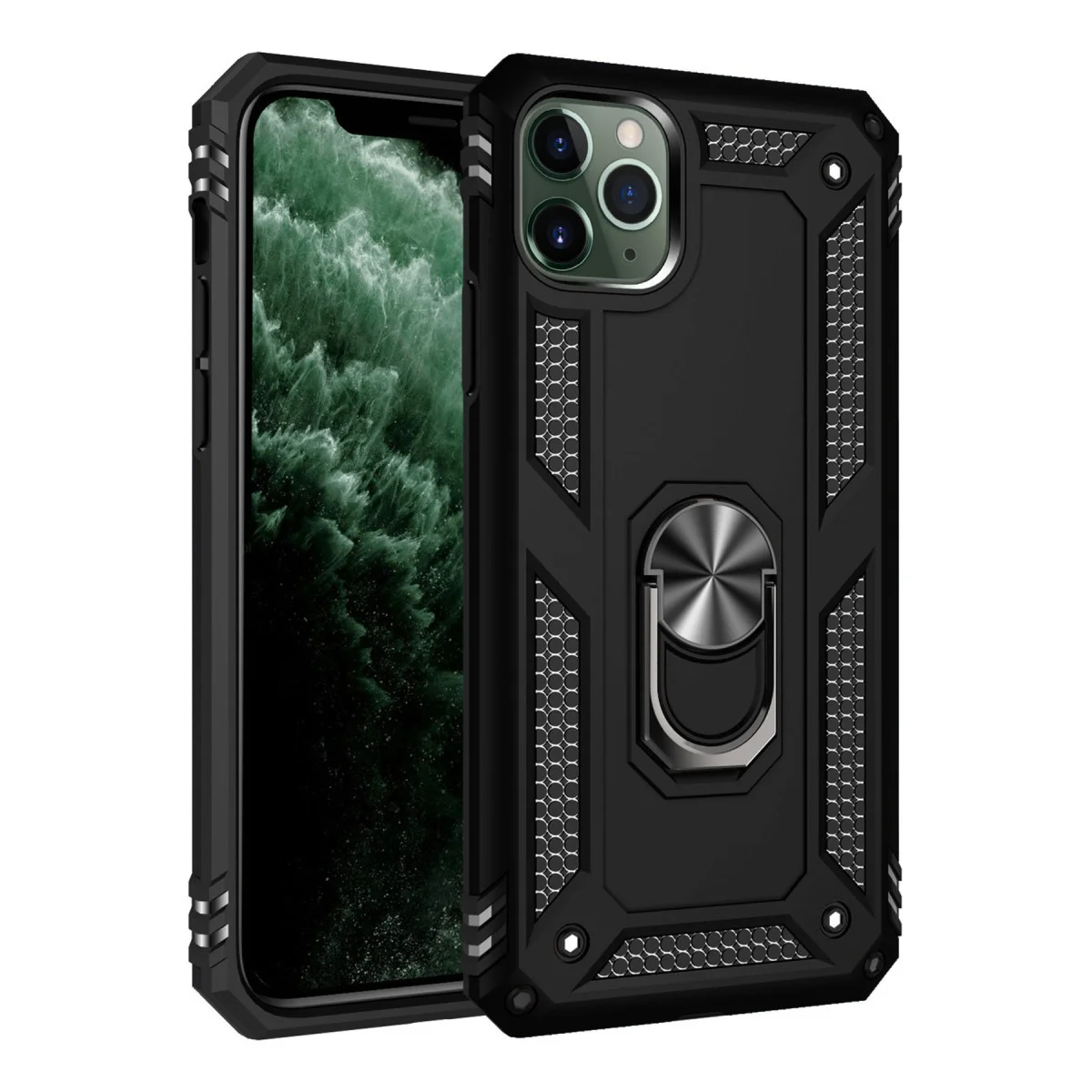 Northcity iPhone 11 Pro Silikon Kılıf - Sofya Yüzüklü Siyah Kılıf (MagSafe Uyumlu)