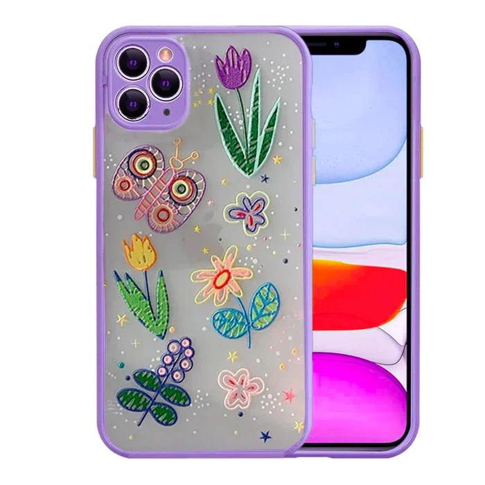 iPhone 11 Pro Max Kılıf Çiçek Desenli - Sararmaz Silikon Kamera Koruyucu