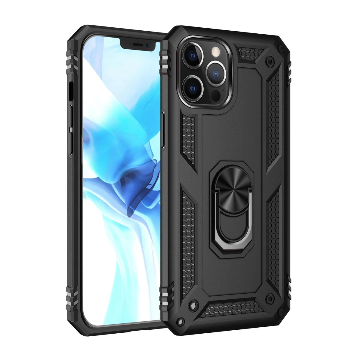 Northcity iPhone 12 Pro Max Kılıf - Siyah Yüzüklü Silikon Kapak